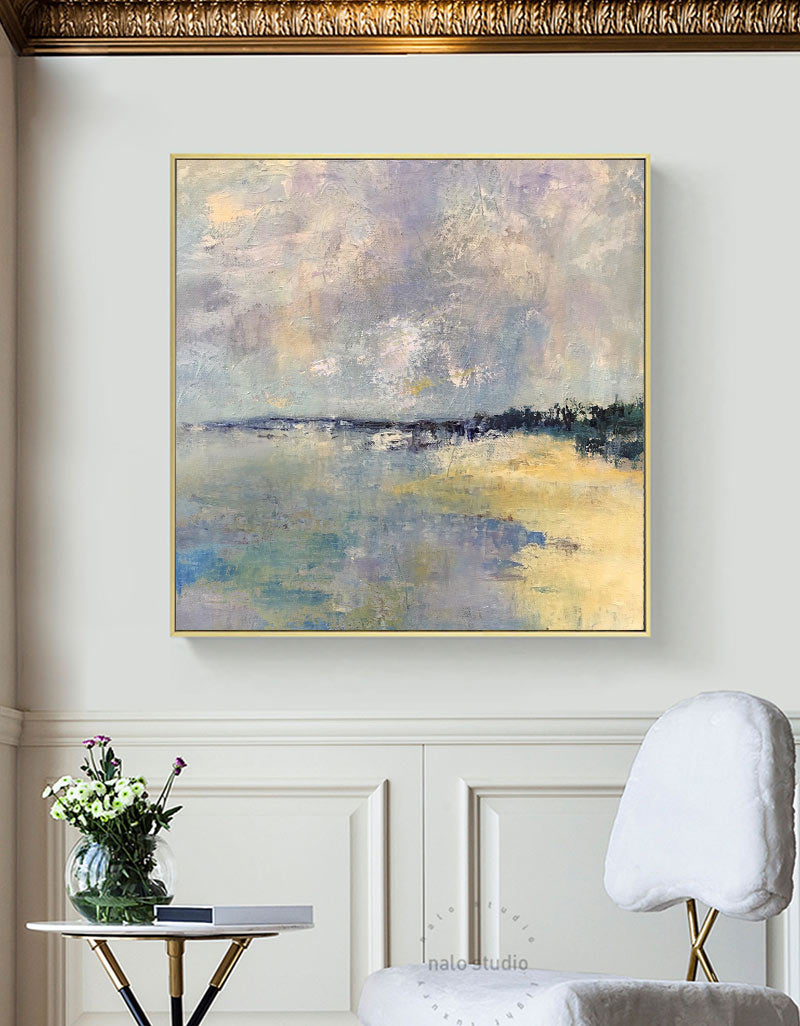 Original Square Abstract Beach Painting Large Landscape Painting Costal Paitning On Canvas For Living Room