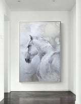 Large White Horse Painting Extra Large Horse Canvas Wall Art Large Horse Canvas Art