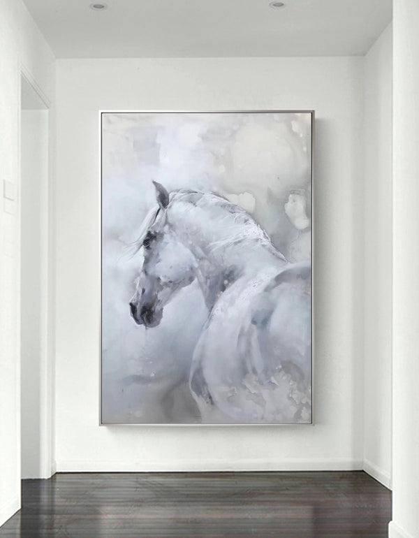 Large White Horse Painting Extra Large Horse Canvas Wall Art Large Horse Canvas Art