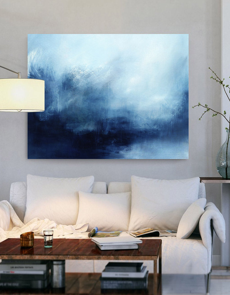 Extra Large Blue Ocean Wall Art Abstract Painting Ocean Abstract Seascape Canvas 