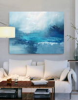 Abstract Ocean Painting Large Coastal Wall Art Blue Seascape Oil Painting