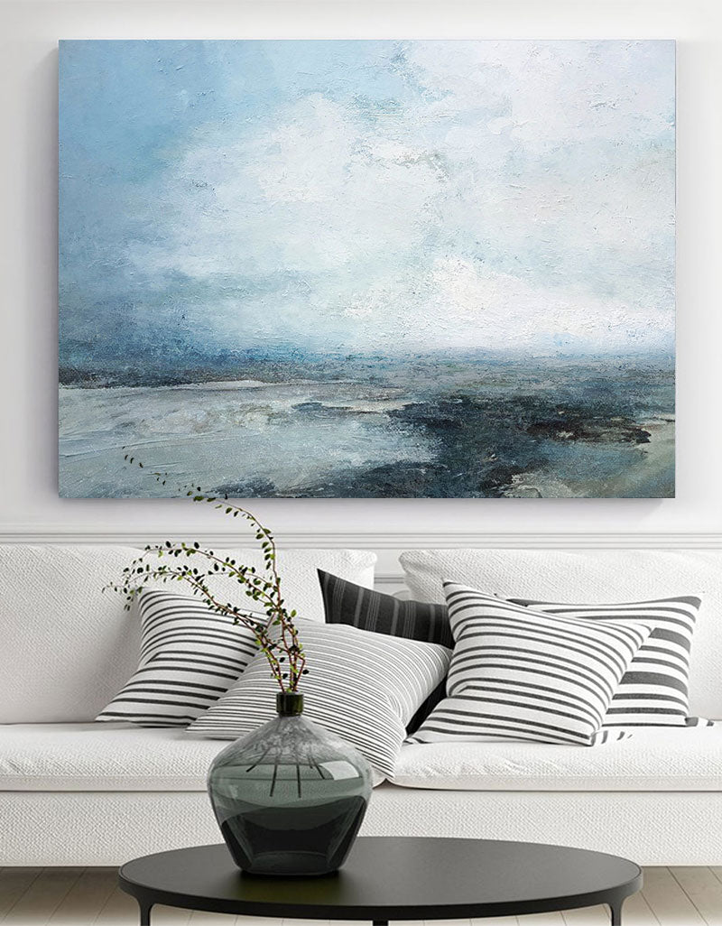 Abstract Beach Art Extra Large Coastal Canvas Wall Art Beach Blue Paint Impressionist Beach