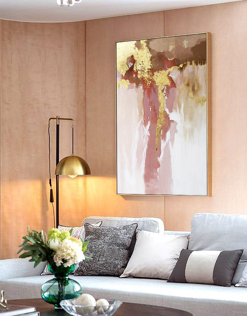 Pink And Gold Wall Art Gold Abstract Art Large Modern Abstract Canvas ...