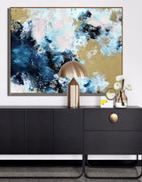 Blue And Gold Abstract Art Extra Large Modern Wall Art For Livingroom