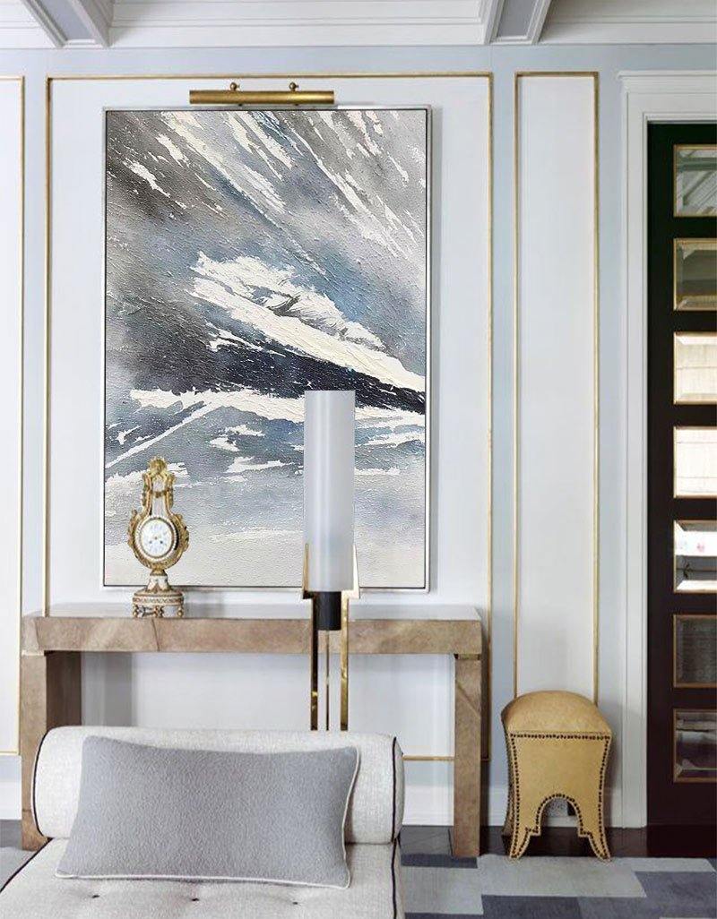 Abstract Landscape Painting Winter Acrylic Paintings Winter Scenery Painting White And Blue Art