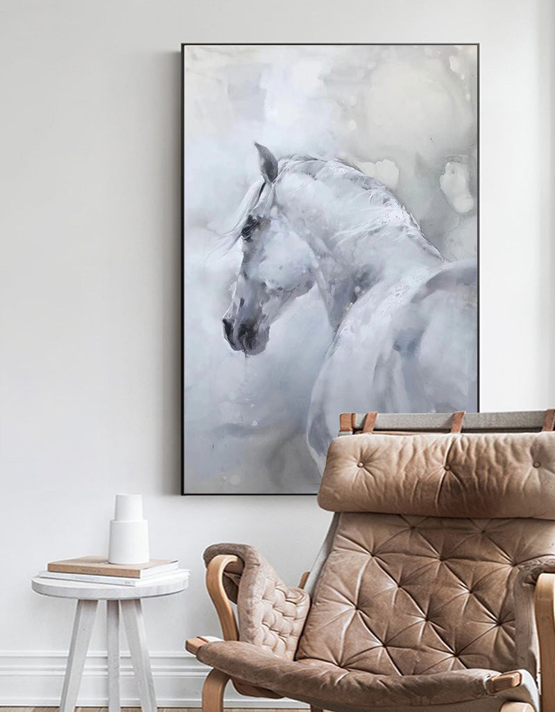 Large White Horse Painting Extra Large Horse Canvas Wall Art Large Horse Canvas Art