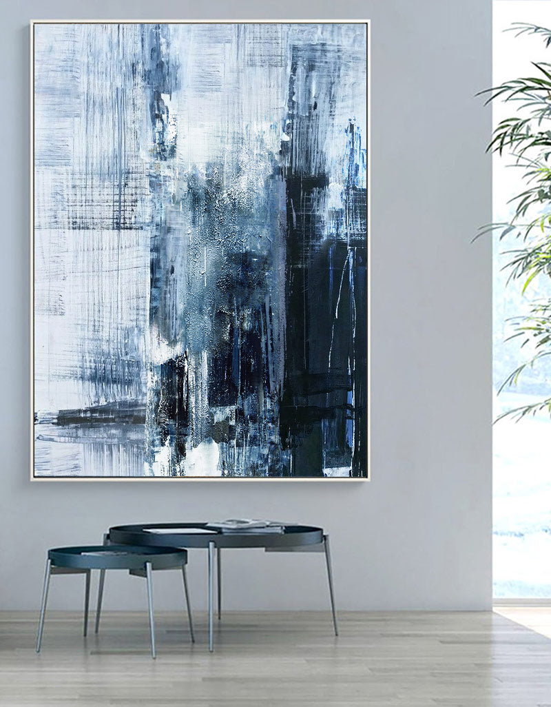 Navy Blue Abstract Wall Art Large Vertical Art Blue And White Abstract Art