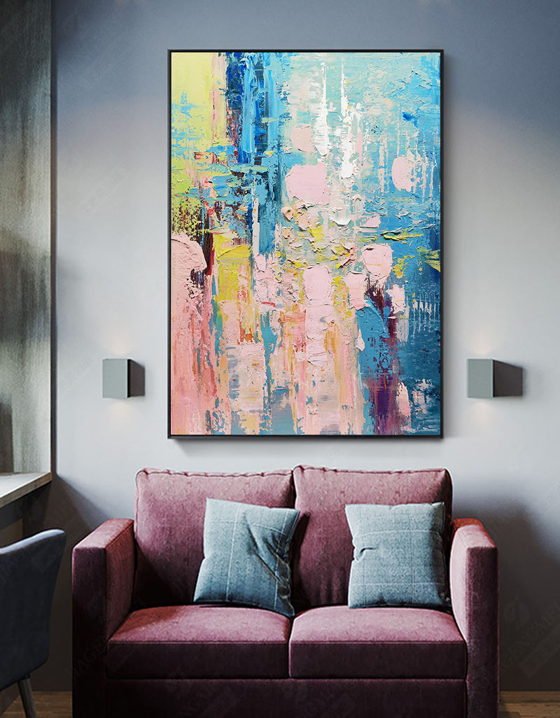 Large Colorful Abstarct Wall Art Extra Large Vertical Pink And Blue Abstract Art Textured Colorful Canvas Wall Art