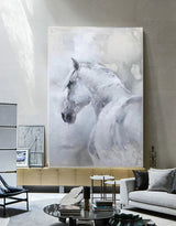 Large White Horse Painting Extra Large Horse Canvas Wall Art Large Horse Canvas Art