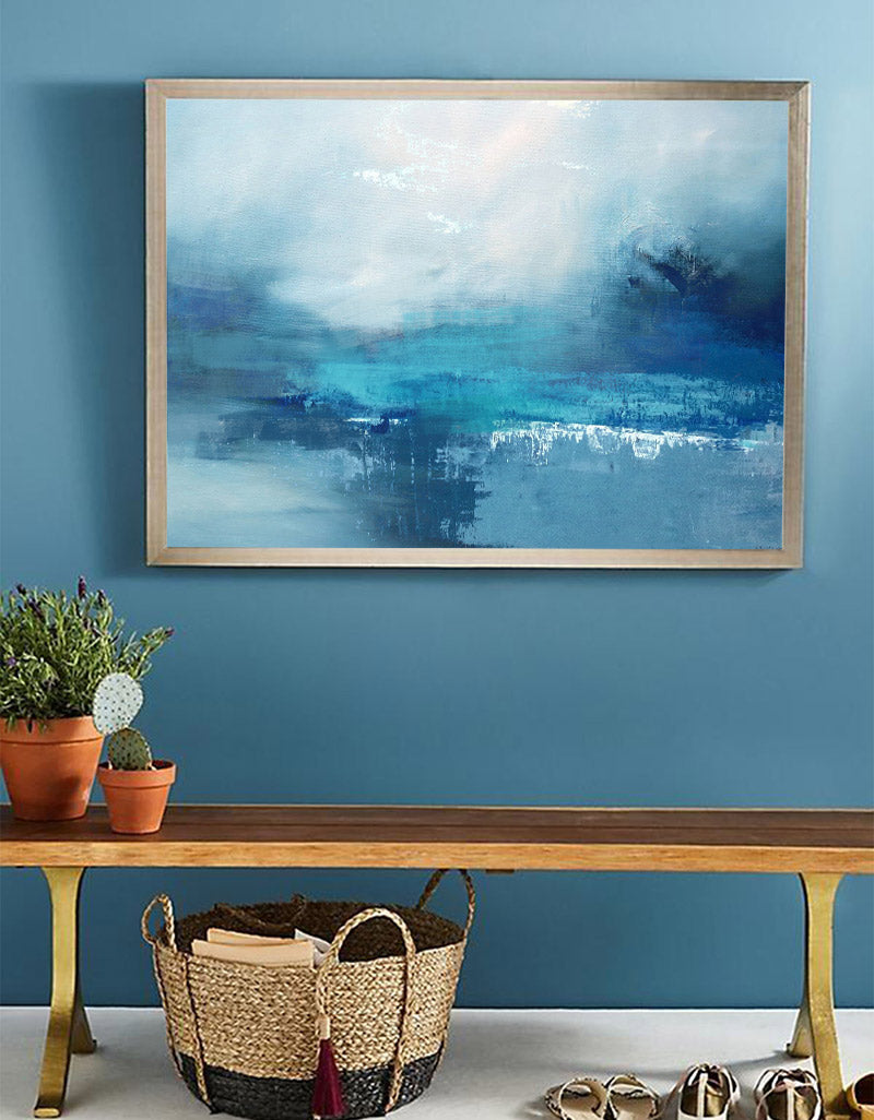 Abstract Ocean Painting Large Coastal Wall Art Blue Seascape Oil Painting