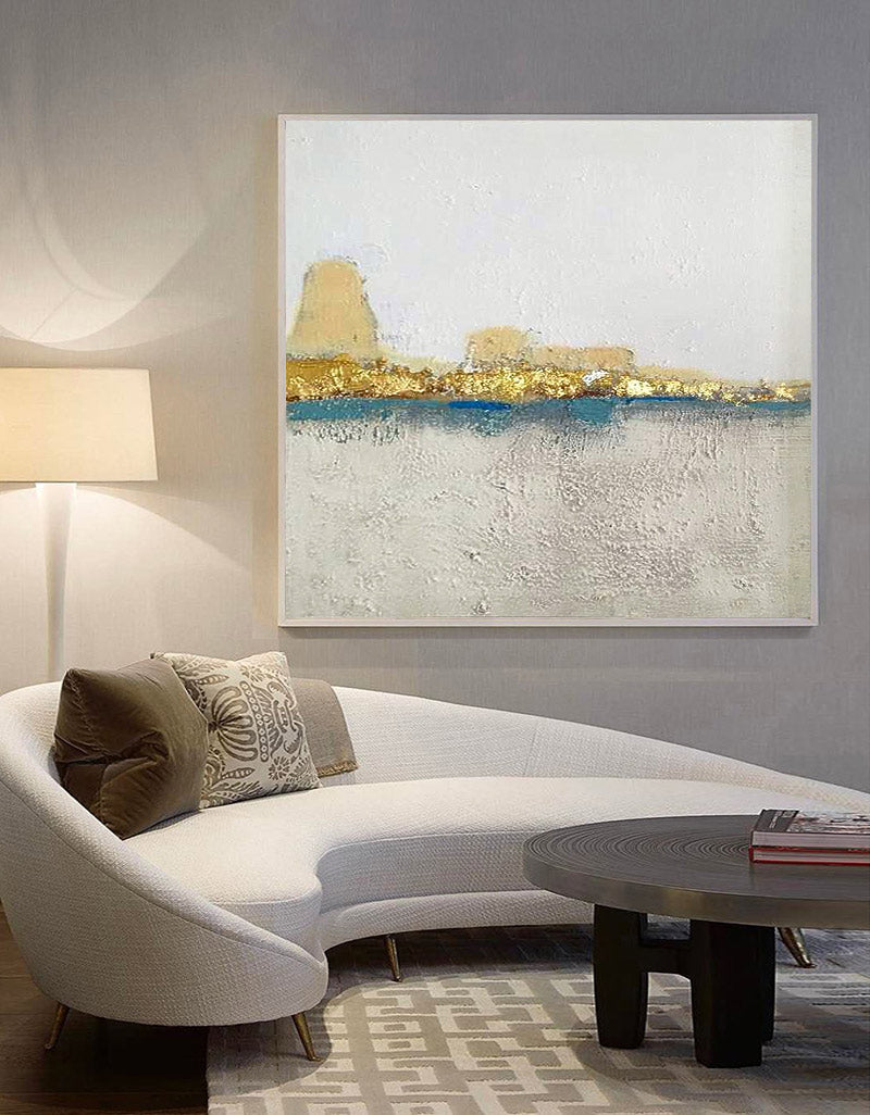 Square Gold Acrylic Painting Large Abstract landscape wall art 