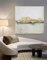 White And Gold Wall Art Square Modern Landscape Painting