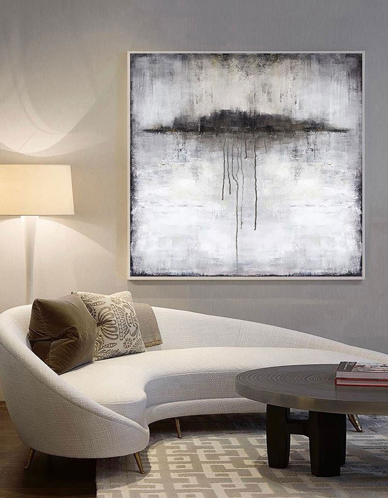 Black And White Beach Wall Art Large Abstract Ocean Painting Beach House Art