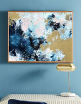 Blue And Gold Abstract Art Extra Large Modern Wall Art For Livingroom