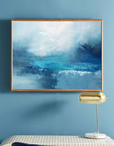 Abstract Ocean Painting Large Coastal Wall Art Blue Seascape Oil Painting