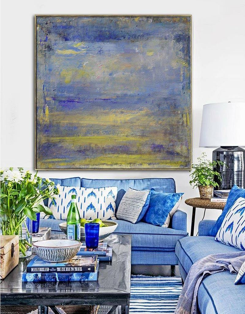 Blue And Yellow Abstract Art Blue Canvas Art Extra Large Wall Decor