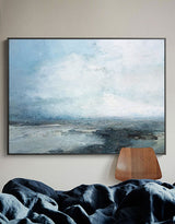 Abstract Beach Art Extra Large Coastal Canvas Wall Art Beach Blue Paint Impressionist Beach