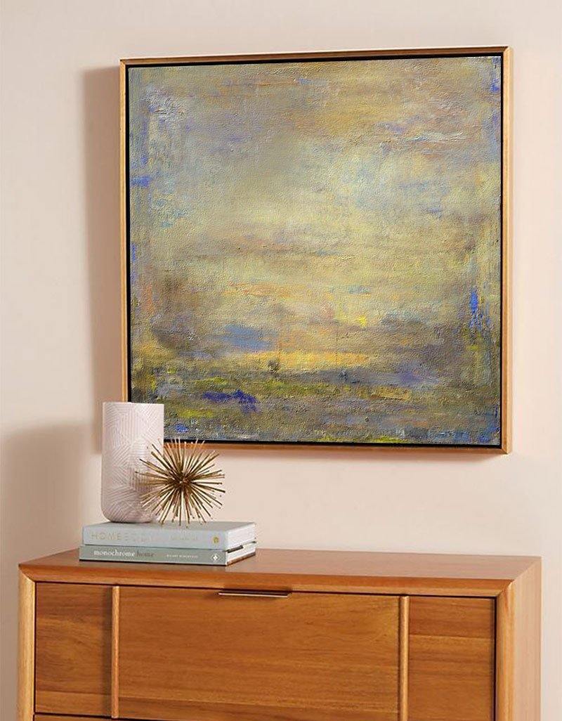 Yellow Abstract Painting Square Modern Canvas Art Extra Large Artwork