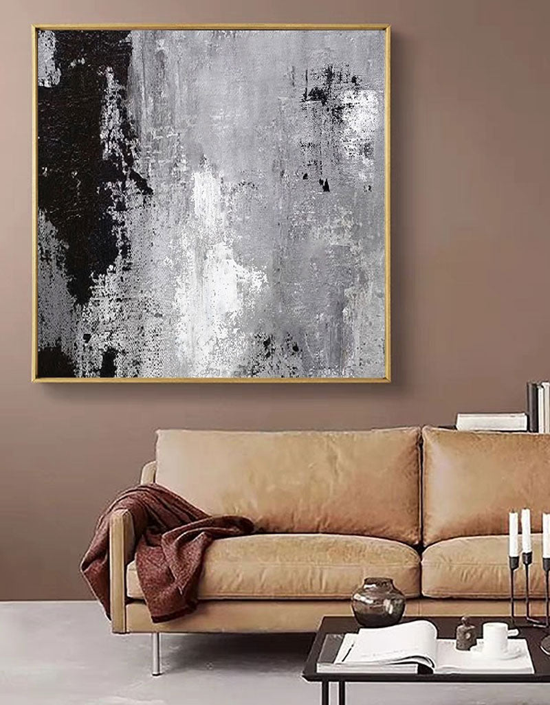 Grey Wall Decor Large Square Abstract Grey Canvas Wall Art For Living Room