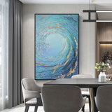 Blue Huge Wave Oil Painting On Canvas Large Abstract Ocean Wall Art Ocean Wave Painting Acrylic Textured Art Blue And Gold Abstract Painting