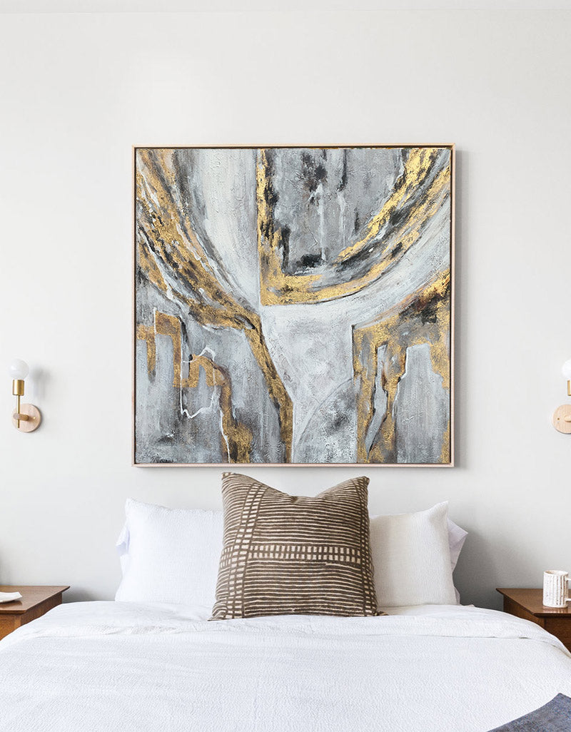 Grey And Gold Wall Decor Living Room Canvas Art Contemporary Abstract