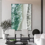 Green Seascape Wall Art Livingroom Canvas Wall Art Sea Shore Acrylic Abstract Painting For Sale