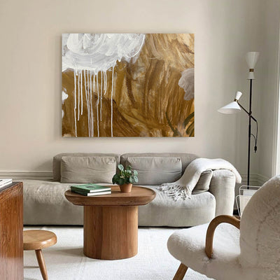 Modern Gold Canvas Wall Art Horizontal Abstract Wall Art Large Abstract Acrylic Painting For Sale