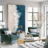 Blue Rich Textured Seascape Painting Large Abstract Wall Art Blue Coastal Canvas Painting