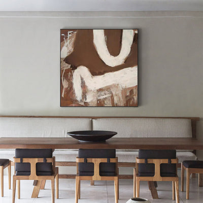Modern Wabi-sabi Brown Canvas Art Brown White Minimalist Wall Art Acrylic Painting For Livingroom