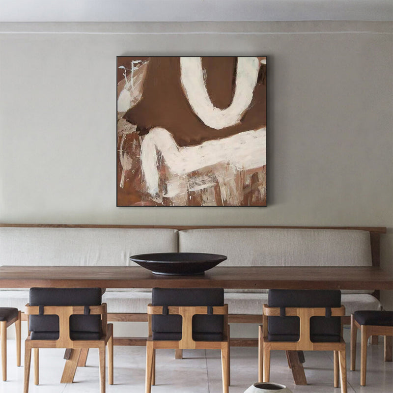 Modern Wabi-sabi Brown Canvas Art Brown White Minimalist Wall Art Acrylic Painting For Livingroom