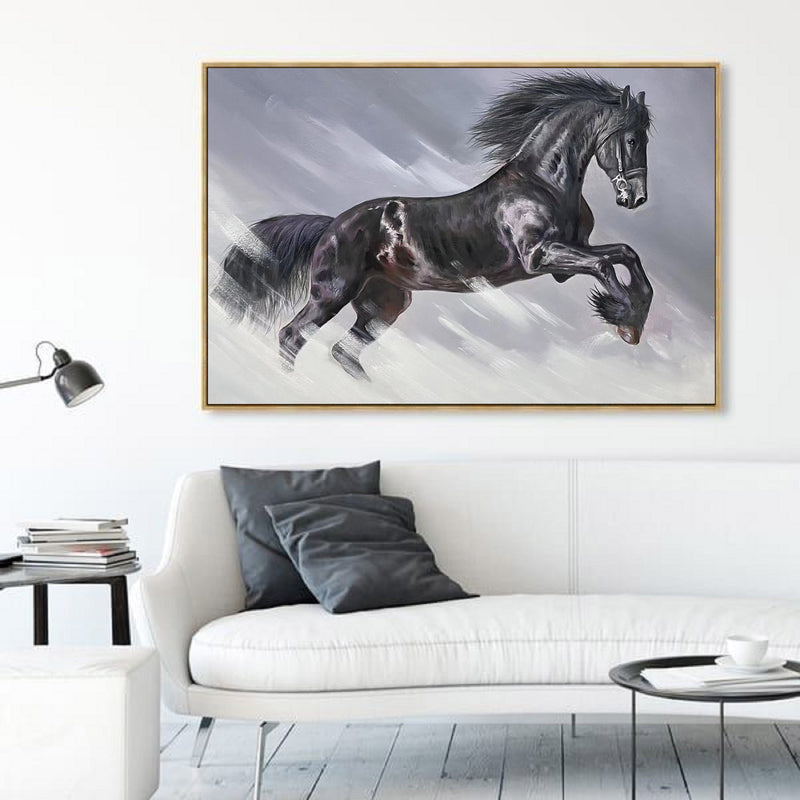 Modern Acrylic Horse Painting Black Running Horses Canvas Wall Art Extra Large Wild Horse For Sale