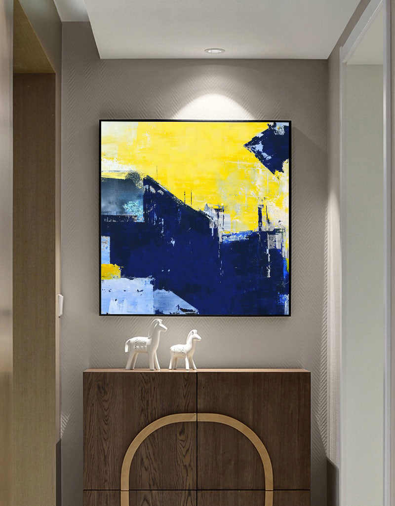 Orange Abstract Art Navy Blue Canvas Painting Custom Canvas Wall Art