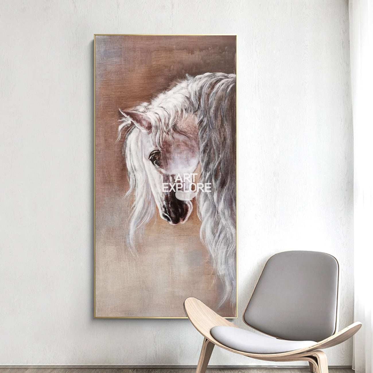 Arabian White Horse Paintings On Canvas Horse Portrait Painting Oversized Horse Art