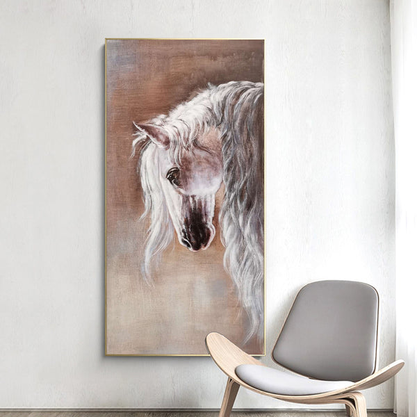 Arabian White Horse Paintings On Canvas Horse Portrait Painting Oversized Horse Art