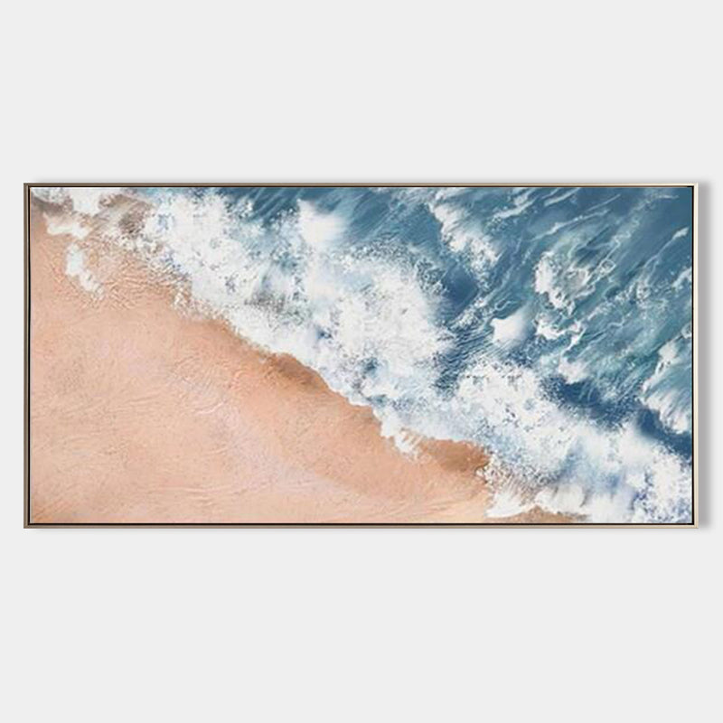 Modern Blue Wave Beach Painting Contemporary Seascape Wall Art Ocea Panoramic Art