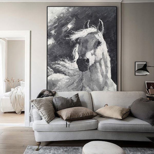 Black And White Horse Painting Abstract Horse Art Contemporary Horse Art