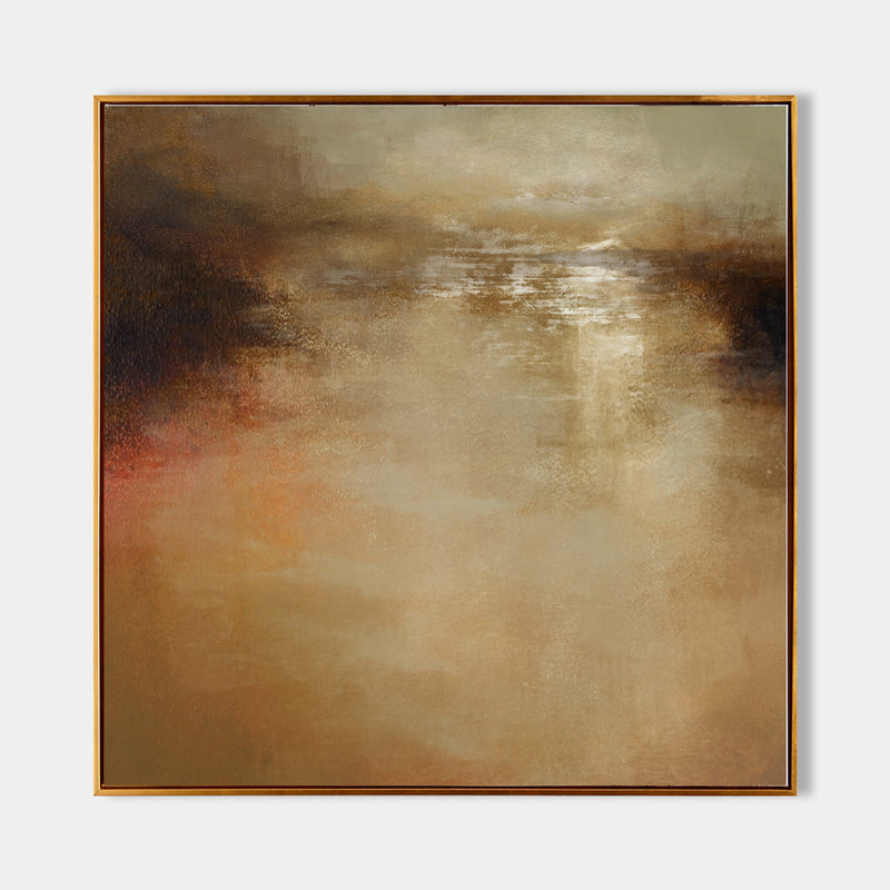 Modern dark gold and brown abstract landscape wall art painting acrylic abstract landscape for home decor