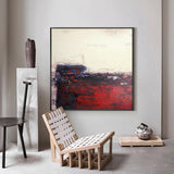 40 x40 Square Acrylic Abstract Landscape Painting Red And Beige Abstract Art