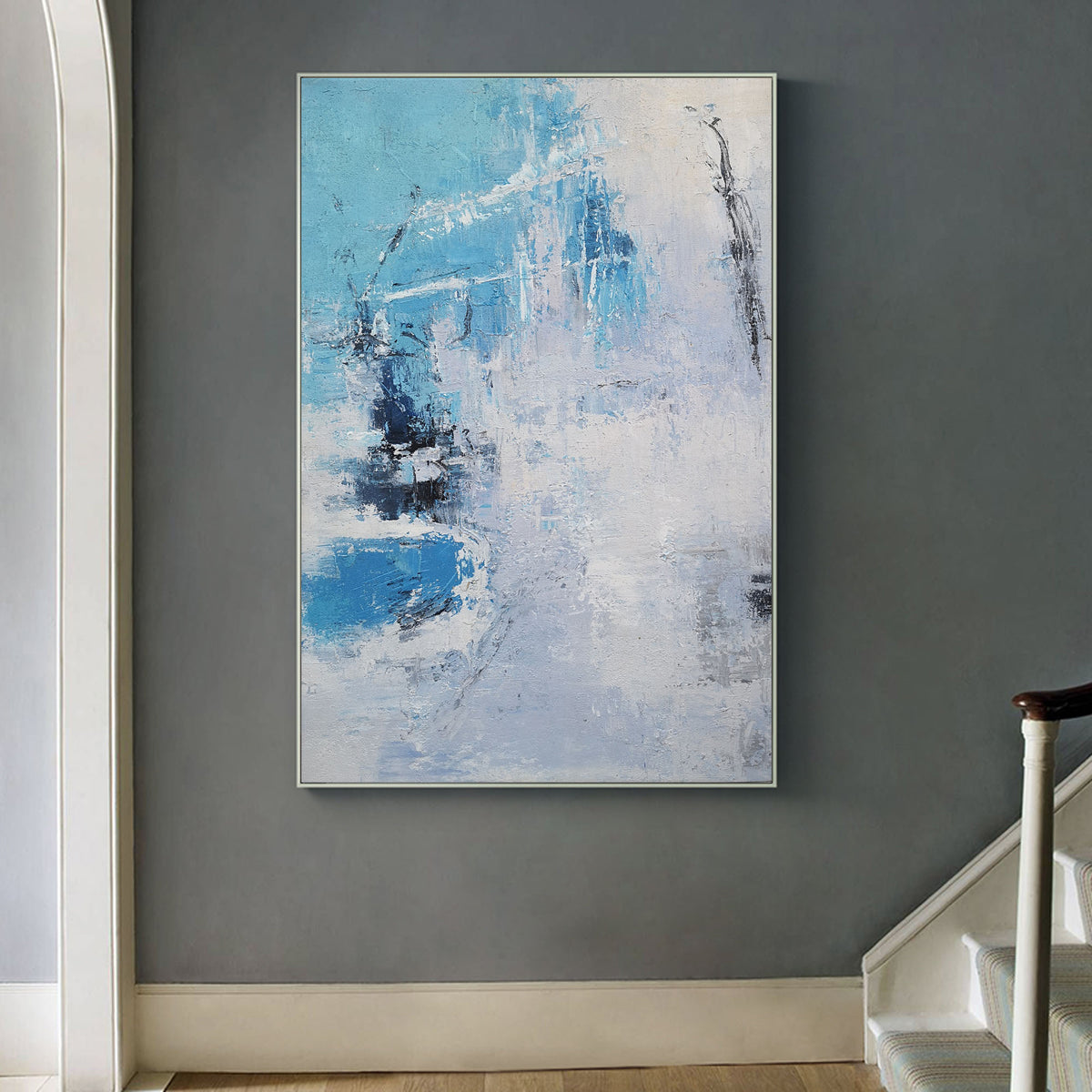 Large Blue Abstract Painting On Canvas Original Blue And White Canvas Paintings Oversized Light Blue Paintings Living Room Canvas Art