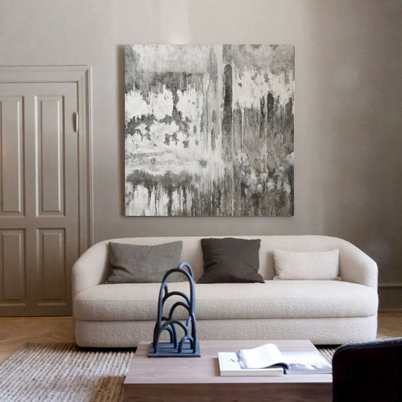 40 x 40 Grey And White Abstract Art Square Gray Bedroom Wall Decor