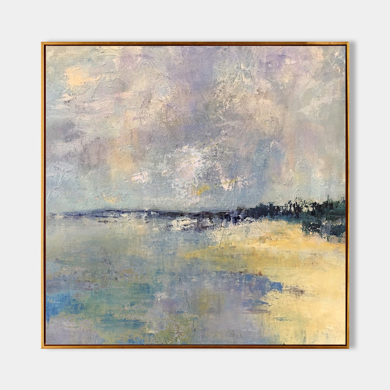 Original Square Abstract Beach Painting Large Landscape Painting Costal Paitning On Canvas For Living Room