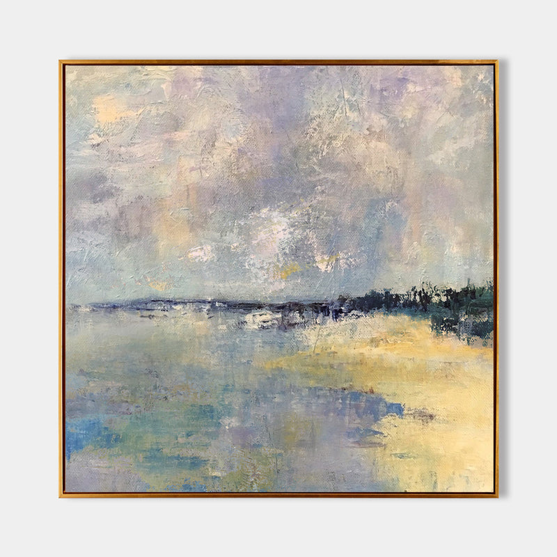 Original Square Abstract Beach Painting Large Landscape Painting Costal Paitning On Canvas For Living Romm