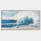 Textured Ocean Wave Wall Art Large Blue Sea Painting Seascape Framed Canvas Wall Are Seaside Panoramic Wall Art Sunset Beach Canvas painting