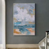 Vertical Modern Beach Canvas Painting Abstract Ocean Painting Large Beach Artwork For Living Room