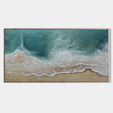 Textured Ocean Wave Canvas Wall Modern Seaside Panoramic Wall Art Blue Beach Painting