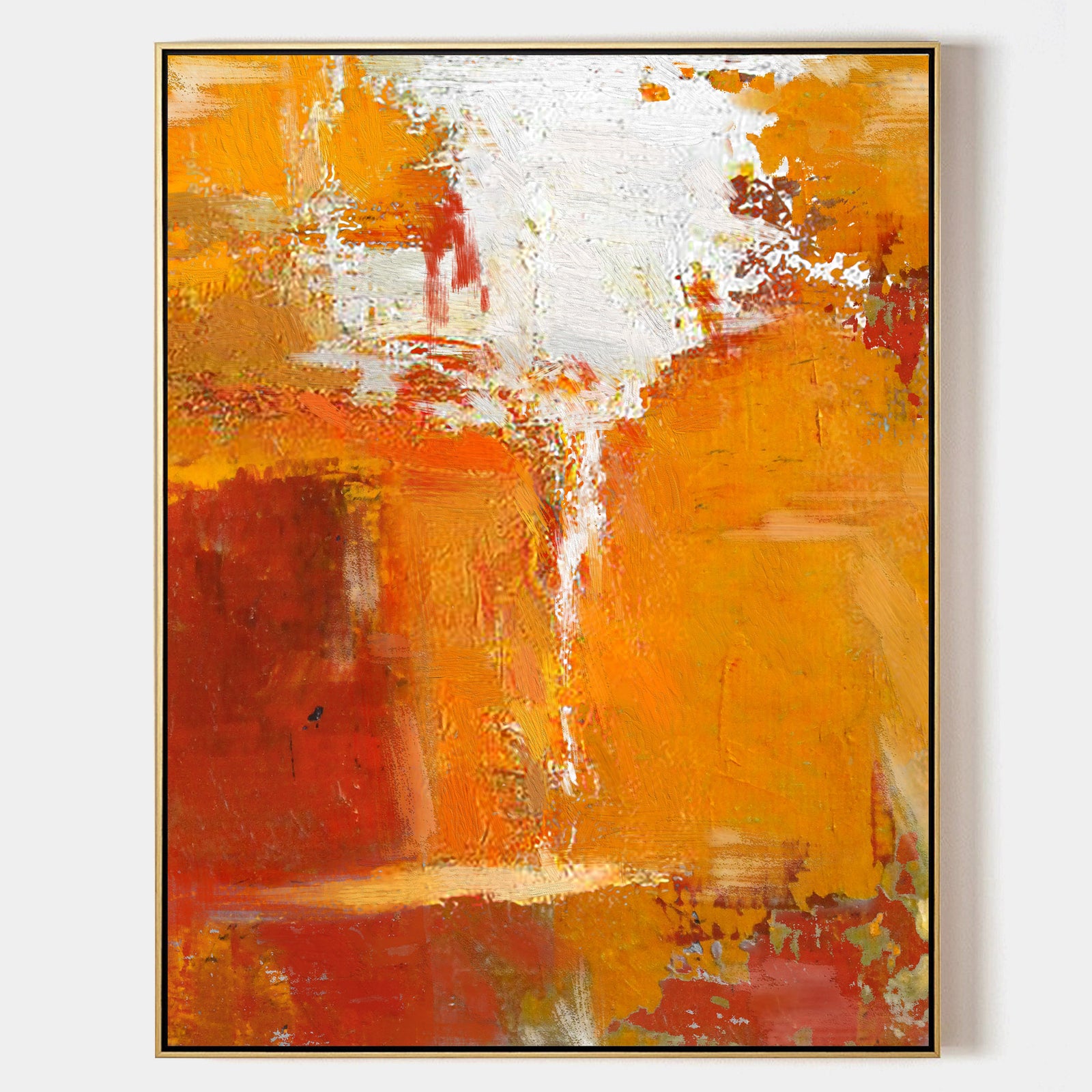 Orange Wall Art Canvas Bright Acrylic Paintings Artwork For Large