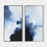 2 Piece Blue White Black Modern Abstract Wall Art For Living Room