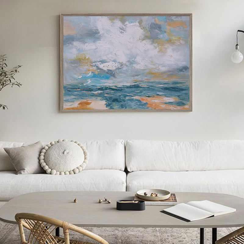 Large Abstract Ocean Canvas Painting Acrylic Oversized Horizontal Wall Art