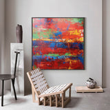 Red Abstract Canvas Wall Art 40 x 40 Canvas Painting For Living Room