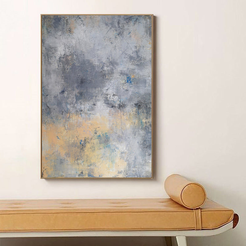 36 x 48 Grey And Yellow Canvas Art Acrylic Abstract Landscape Painting